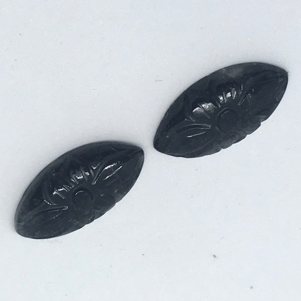 Black  Tourmalinated Quartz Carved pair earrings